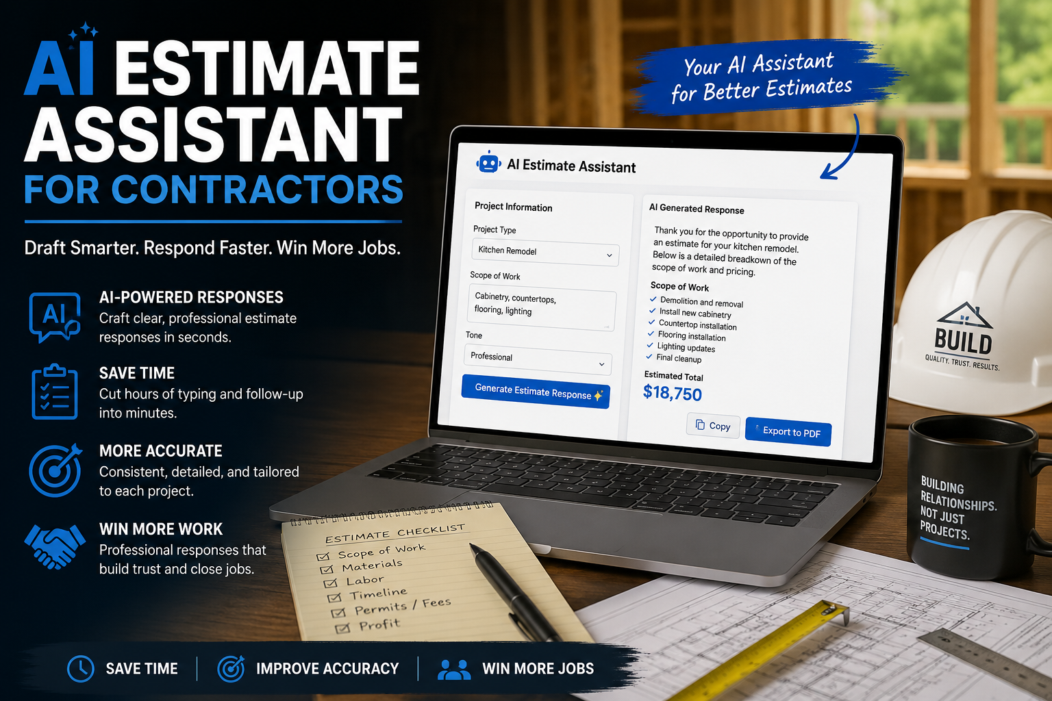 AI Estimate Assistant for contractors creating estimate drafts and project responses